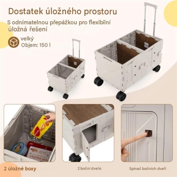 Skladací prepravný vozík s nastaviteľnou rukoväťou JV12891WH, 150 l, 85 x 50 x 56 cm, biely - A