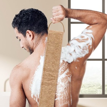 Drhák na chrbát do sprchy, exfoliačná huba z bambusových vlákien, kefa na chrbát, masážne rukavice s