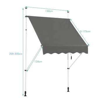 Sťahovacia markíza s kľukou OP70318GR, 150 x 120 cm, sivá - A