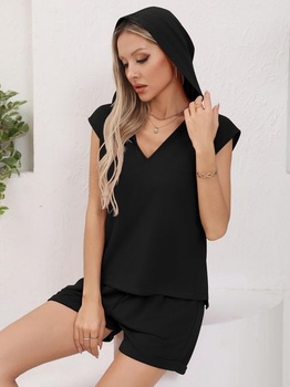 Dámská tepláková souprava bez rukávů s kapucí a kraťasy Missufe, volný dvoudílný outfit s kapsami,