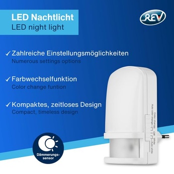 Noční lampa REV se senzorem od soumraku do úsvitu, funkcí změny barvy, bílý komfort