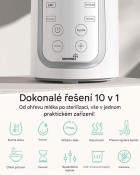 Ohrievač detských fliaš 10v1 so sterilizáciou, LCD, 24h udržanie tepla, šedý - A