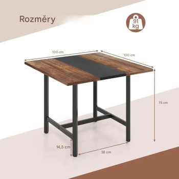 Konferenčný stôl s kovovým rámom JV12610CF, 75 x 100 x 100 cm, čierno/hnedý - A