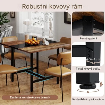 Konferenčný stôl s kovovým rámom JV12610CF, 75 x 100 x 100 cm, čierno/hnedý - A