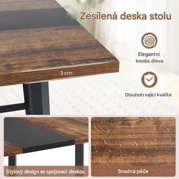 Konferenčný stôl s kovovým rámom JV12610CF, 75 x 100 x 100 cm, čierno/hnedý - A