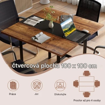 Konferenčný stôl s kovovým rámom JV12610CF, 75 x 100 x 100 cm, čierno/hnedý - A
