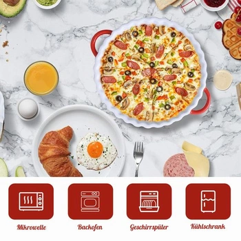Hluboká keramická dortová forma s rukojeťmi, kulatá keramická dortová forma, forma na quiche,