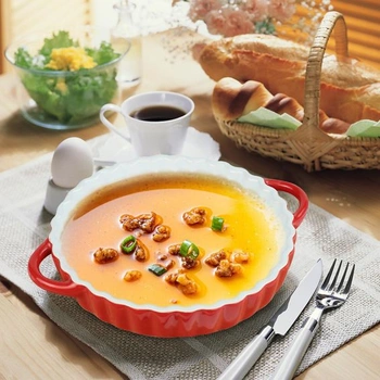 Hlboká keramická tortová forma s rukoväťami, okrúhla keramická tortová forma, forma na quiche,