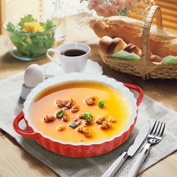 Hluboká keramická dortová forma s rukojeťmi, kulatá keramická dortová forma, forma na quiche,