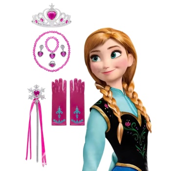 Anna Frozen Veľká sada doplnkov s vrkôčikom a šperkami 9v1