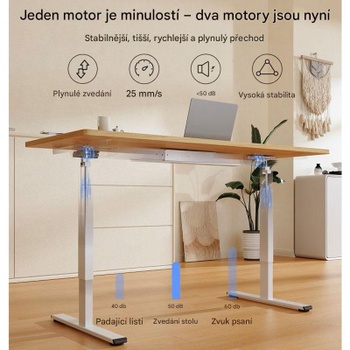 Výškovo nastaviteľný stôl E1W-PRO-EUV6, bez dosky, biely - A