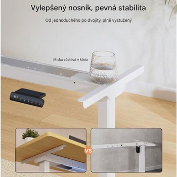 Výškovo nastaviteľný stôl E1W-PRO-EUV6, bez dosky, biely - A