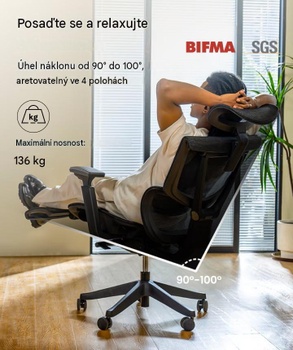 Ergonomická kancelárska stolička C7B-F1-EU, 3D lakťové opierky, čierna - A