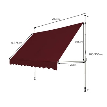 Balkónová markíza so svorkami NP11537WN, 200 cm, vínovo červená - A