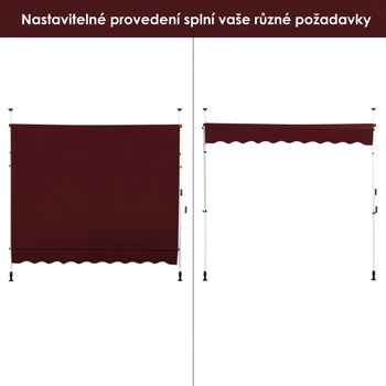 Balkónová markíza so svorkami NP11537WN, 200 cm, vínovo červená - A