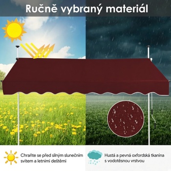 Balkónová markíza so svorkami NP11537WN, 200 cm, vínovo červená - A