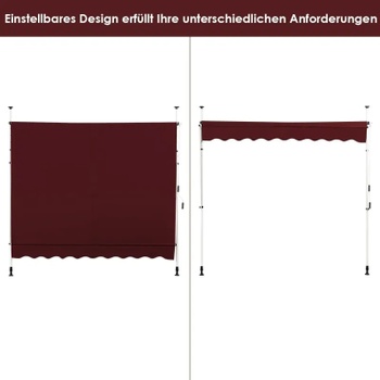 Balkónová markíza so svorkami NP11537WN, 200 cm, vínovo červená - A