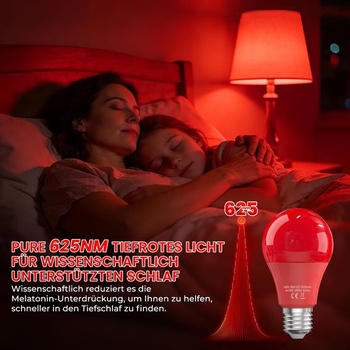 625nm červená lampa na spanie, 100% blokovanie modrého svetla, podporuje produkciu melatonínu, E27 9W