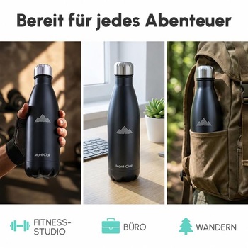 Láhev na vodu Mont-Clair z nerezové oceli 500 ml, černá