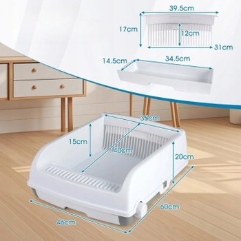 Poloautomatická toaleta pre mačky s výsuvnou zásuvkou PV10466WH, biela - A