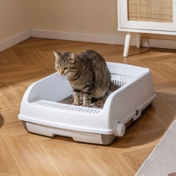 Poloautomatická toaleta pre mačky s výsuvnou zásuvkou PV10466WH, biela - A