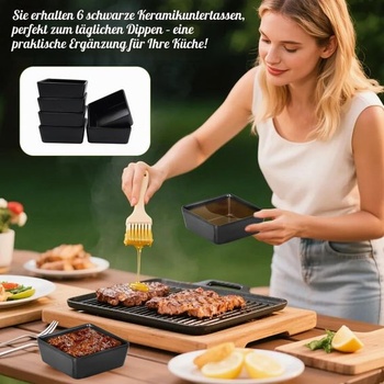 6 čiernych misiek na dip, štvorcové stohovateľné misky na omáčku, čierne 2