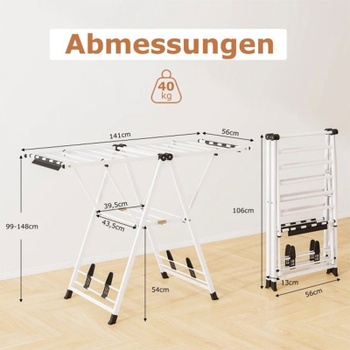 Skladací vešiak na oblečenie JZ10329WH, nosnosť 40 kg, biely - A