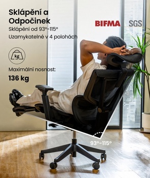 Ergonomická kancelárska stolička C7BB-M2, nosnosť 136 kg, čierna - A