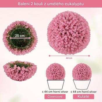 Umelé okrasné gule eukalyptu TAN102HZ69, súprava 2 ks, 44 cm, ružová - A