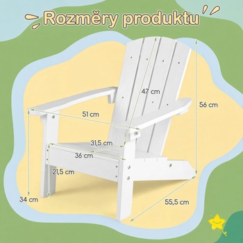 Detská stolička Adirondack NP13053WH-1, sklon 105 °, nosnosť 75 kg, biela - A