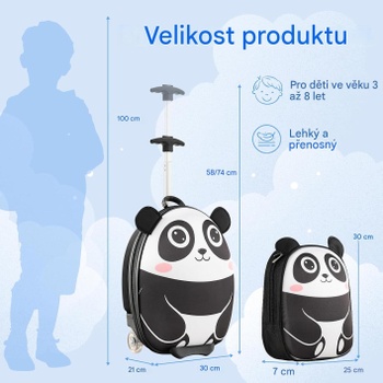 Detský cestovný kufor s batohom DP32231FR, panda, 30 x 21 x 40 cm, čierno/biely - A