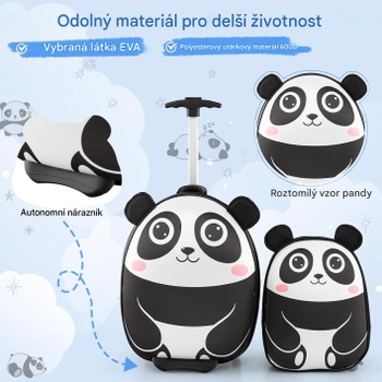 Detský cestovný kufor s batohom DP32231FR, panda, 30 x 21 x 40 cm, čierno/biely - A