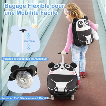 Detský cestovný kufor s batohom DP32231FR, panda, 30 x 21 x 40 cm, čierno/biely - A