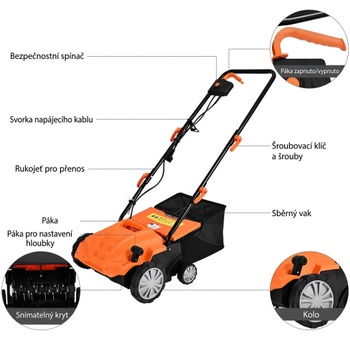 Elektrický vertikutátor ET1414DE-OR, 2 v 1, 1500 W, 32 cm, oranžovo/čierna - A