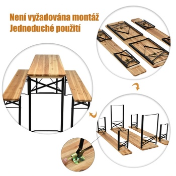 Pivní stůl s lavicemi OP70433, skládací, 178 cm, přírodní/černá - N