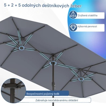 Dvojitý slnečník so stojanom NP13435EU-HS, 243 x 212 x 400 cm, UPF 50+, antracit - A