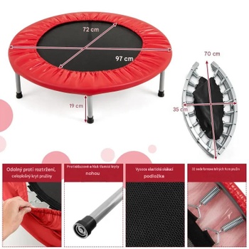 Skladacia fitness trampolína TW10001RE, Ø97 cm, nosnosť 150 kg, červená - A