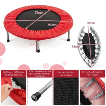 Skladacia fitness trampolína TW10001RE, Ø97 cm, nosnosť 150 kg, červená - A