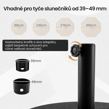 Podstavec slnečníka NP13051DK, 26-52 kg, pre tyče 39-49 mm, čierny - A
