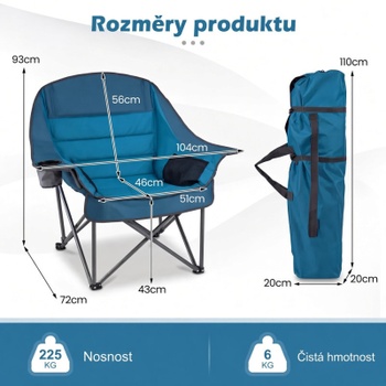 Skladacia kempingová stolička NP12738BL, nosnosť 225 kg, modrá - A