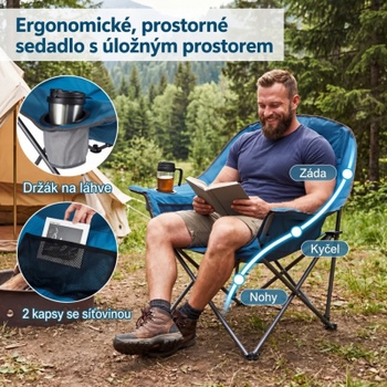 Skladacia kempingová stolička NP12738BL, nosnosť 225 kg, modrá - A