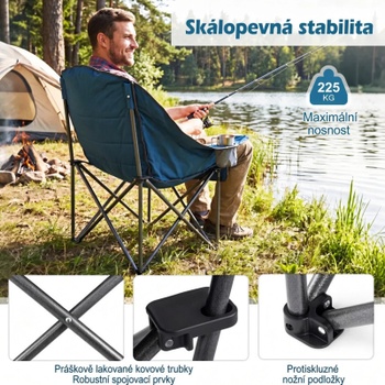 Skladacia kempingová stolička NP12738BL, nosnosť 225 kg, modrá - A