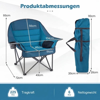 Skladacia kempingová stolička NP12738BL, nosnosť 225 kg, modrá - A