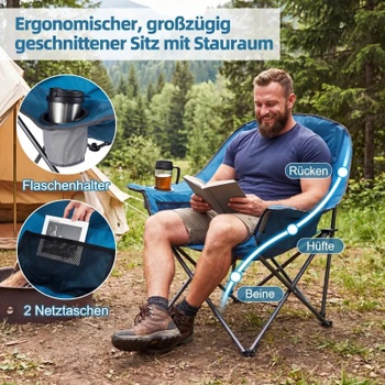 Skladacia kempingová stolička NP12738BL, nosnosť 225 kg, modrá - A