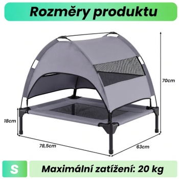 Vyvýšený psí pelech so strieškou PU10136GR, 78,5 x 63 x 70 cm, sivý - A
