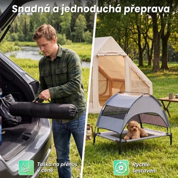 Vyvýšený psí pelech so strieškou PU10136GR, 78,5 x 63 x 70 cm, sivý - A