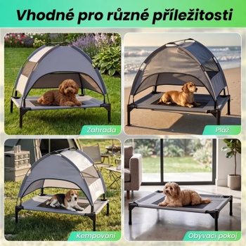 Vyvýšený psí pelech so strieškou PU10136GR, 78,5 x 63 x 70 cm, sivý - A