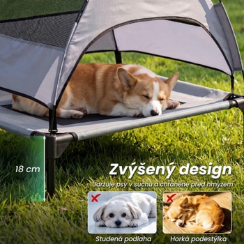 Vyvýšený psí pelech so strieškou PU10136GR, 78,5 x 63 x 70 cm, sivý - A