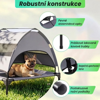 Vyvýšený psí pelech so strieškou PU10136GR, 78,5 x 63 x 70 cm, sivý - A