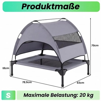 Vyvýšený psí pelech so strieškou PU10136GR, 78,5 x 63 x 70 cm, sivý - A